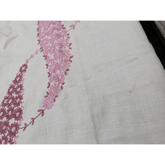 Vintage EMBROIDERED Rectangular Tablecloth Beige With Pink Floral + 6 Napkins - Picture 5 of 10